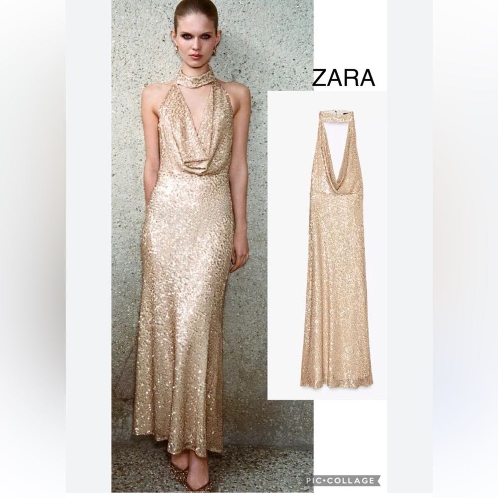 Zara Gold Sequin Backless Dress